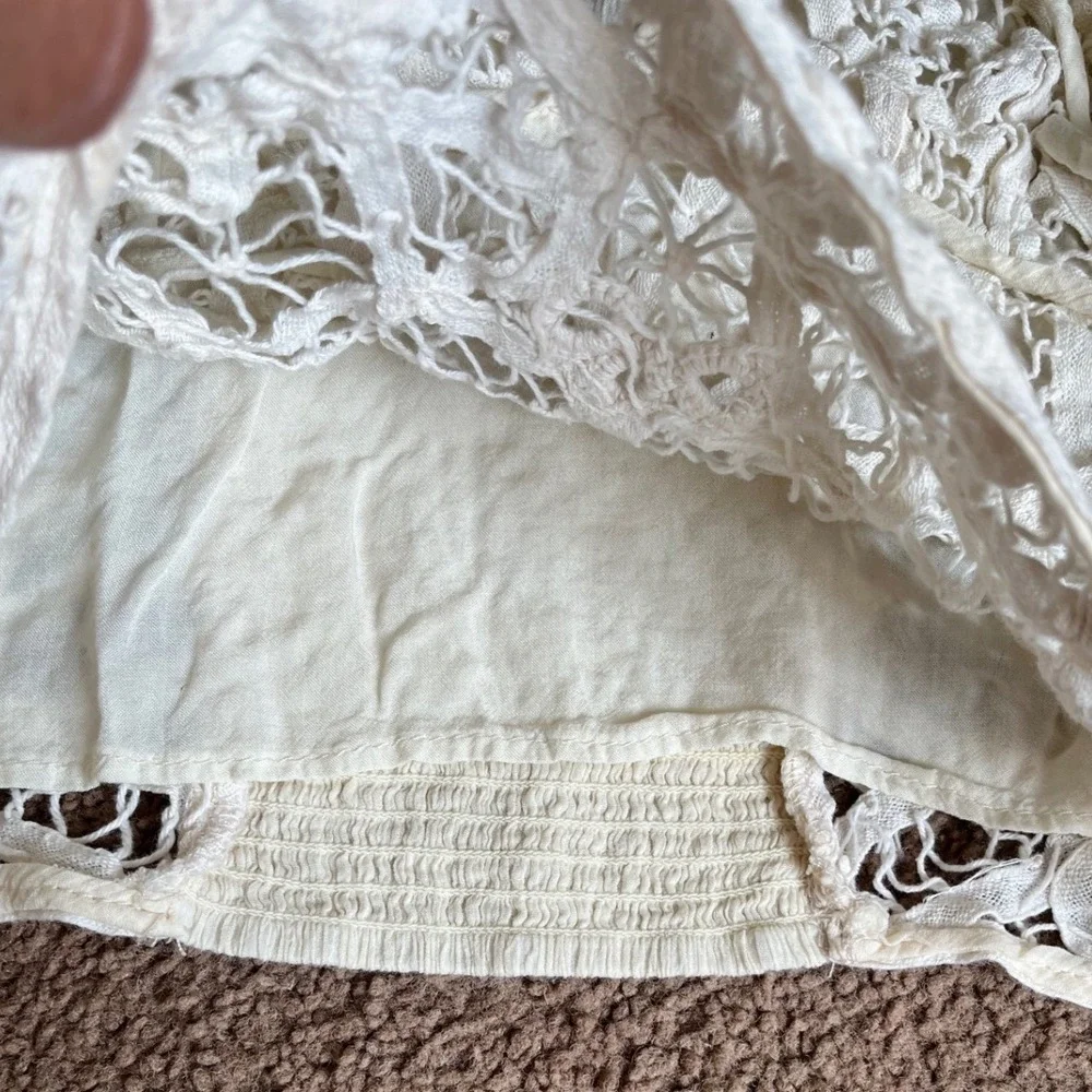 Free People Cream Lace Boho Crop Top Long Sleeve Flared Cuffs Ivory Medium